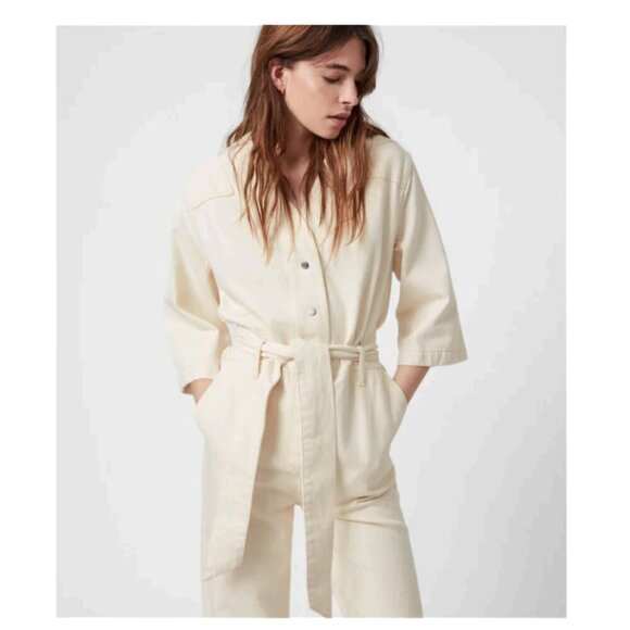 ALLSAINTS Mira Utility Denim Jumpsuit Natural White Size 4 - Picture 7 of 14